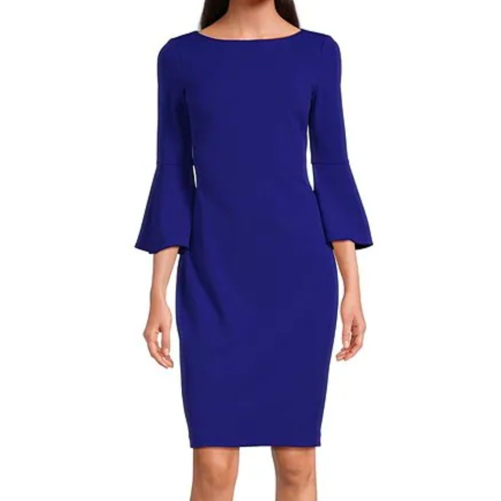 NWT Calvin Klein 3/4 Bell Sleeve Boat Neck Sheath Dress